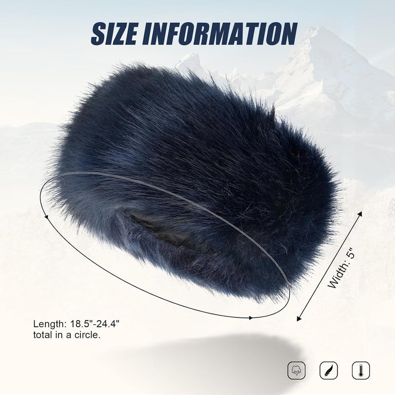 RANOME Faux Fur Headband for Women Elastic Fuzzy Thick Earmuffs Winter Headwrap Ear Muffs Furry Ear Warmers Cold Weather (Navy Blue) - Image 4